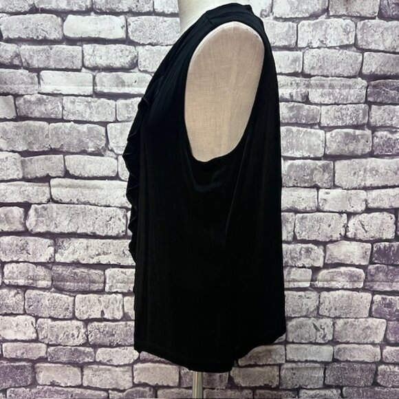Chico's Travelers Black Sleeveless Ruffle Front Cardigan Size XL - Picture 3 of 8